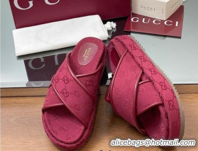 Perfect Gucci Original GG Canvas Platform Slides Sandal with Cross Strap Red 2025 816798