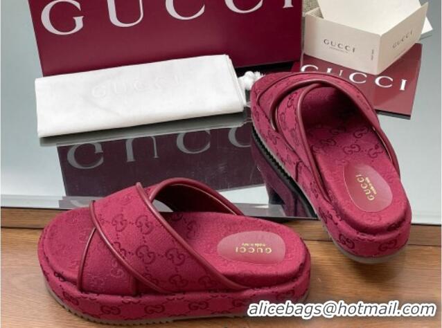 Perfect Gucci Original GG Canvas Platform Slides Sandal with Cross Strap Red 2025 816798