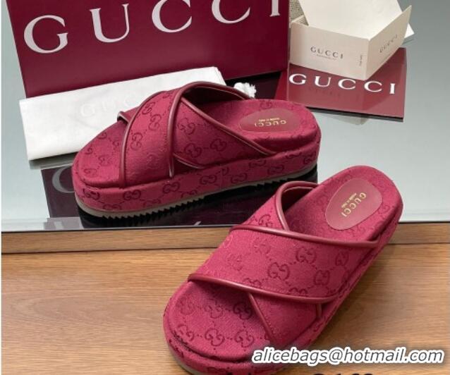 Perfect Gucci Original GG Canvas Platform Slides Sandal with Cross Strap Red 2025 816798