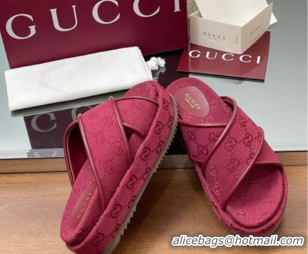 Perfect Gucci Original GG Canvas Platform Slides Sandal with Cross Strap Red 2025 816798