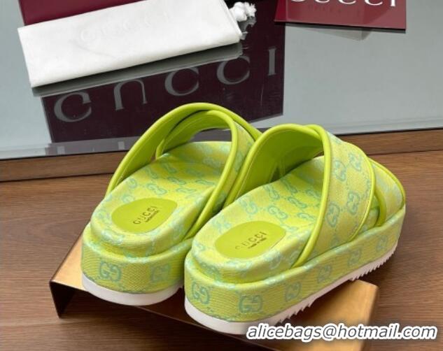Popular Style Gucci Original GG Canvas Platform Slides Sandal with Cross Strap Neon Green 2025 816798