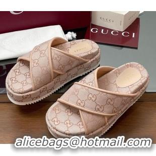 Cheap Price Gucci Original GG Canvas Platform Slides Sandal with Cross Strap Light Pink 2025 816798