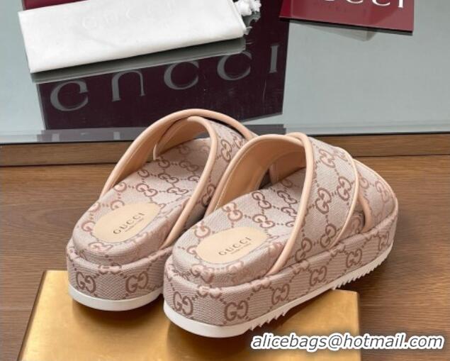 Cheap Price Gucci Original GG Canvas Platform Slides Sandal with Cross Strap Light Pink 2025 816798