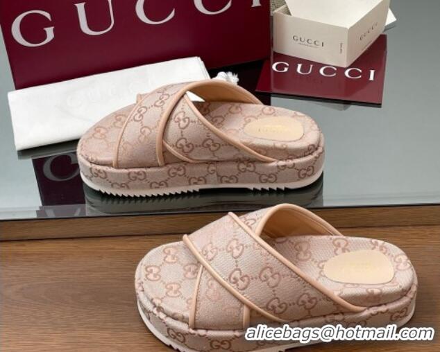Cheap Price Gucci Original GG Canvas Platform Slides Sandal with Cross Strap Light Pink 2025 816798