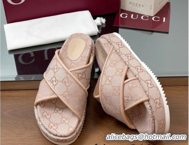 Cheap Price Gucci Original GG Canvas Platform Slides Sandal with Cross Strap Light Pink 2025 816798