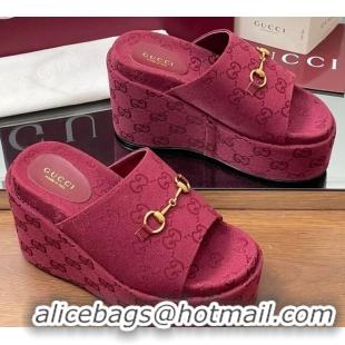 Good Product Gucci GG Canvas Wedge Slides Sandal 12cm with Horsebit Red 2025 816328
