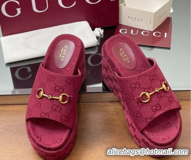 Good Product Gucci GG Canvas Wedge Slides Sandal 12cm with Horsebit Red 2025 816328