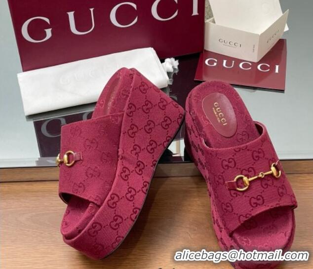 Good Product Gucci GG Canvas Wedge Slides Sandal 12cm with Horsebit Red 2025 816328