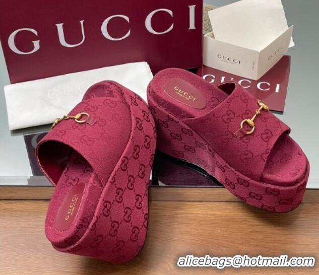 Good Product Gucci GG Canvas Wedge Slides Sandal 12cm with Horsebit Red 2025 816328