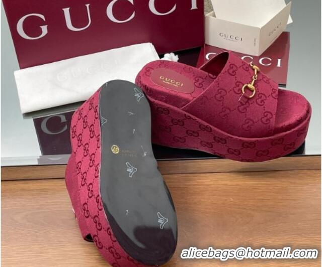 Good Product Gucci GG Canvas Wedge Slides Sandal 12cm with Horsebit Red 2025 816328
