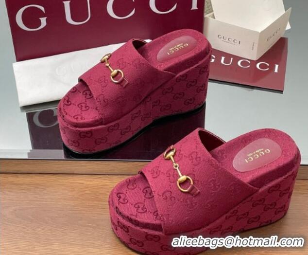 Good Product Gucci GG Canvas Wedge Slides Sandal 12cm with Horsebit Red 2025 816328