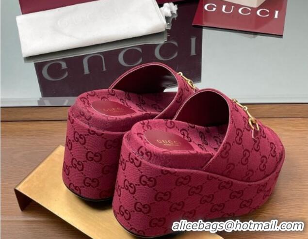 Good Product Gucci GG Canvas Wedge Slides Sandal 12cm with Horsebit Red 2025 816328