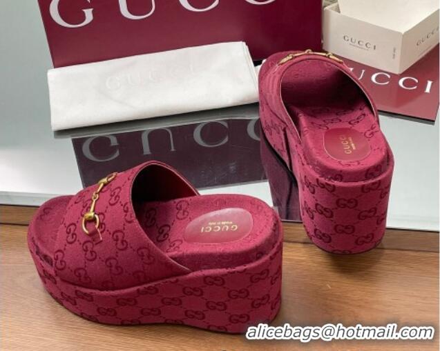 Good Product Gucci GG Canvas Wedge Slides Sandal 12cm with Horsebit Red 2025 816328