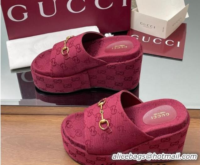 Good Product Gucci GG Canvas Wedge Slides Sandal 12cm with Horsebit Red 2025 816328