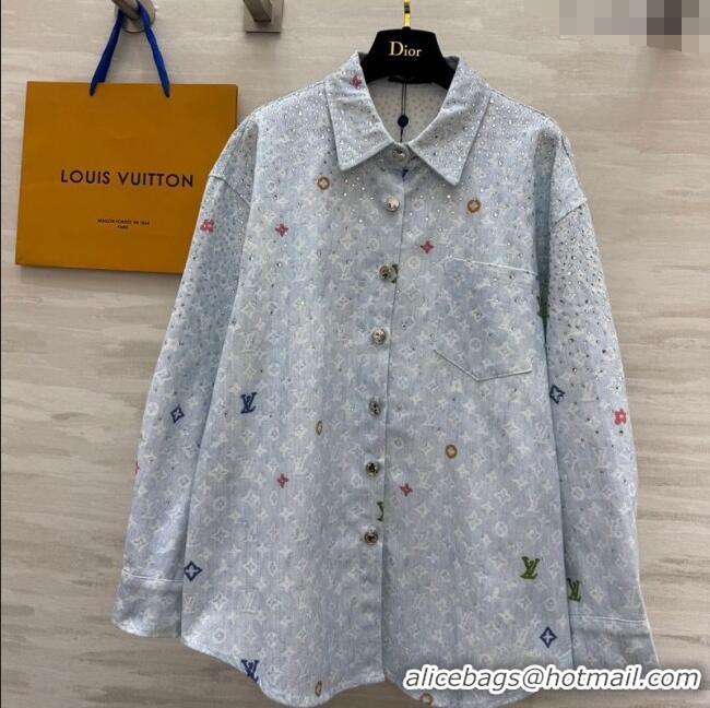 Modern Classic Louis Vuitton Monogram Shirt with Strass 042903 Blue 2025