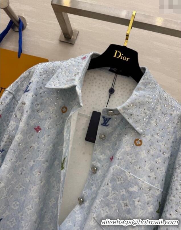 Modern Classic Louis Vuitton Monogram Shirt with Strass 042903 Blue 2025