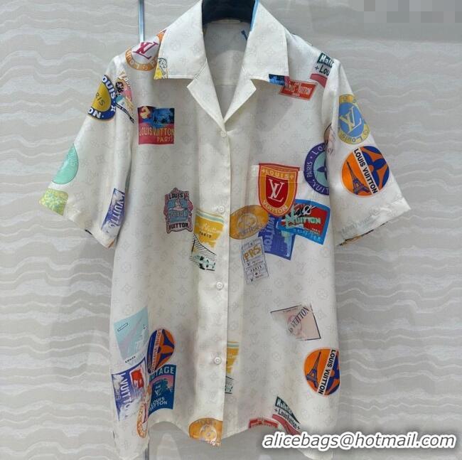 Buy Inexpensive Louis Vuitton Printed Silk Shirt 042978 White 2025