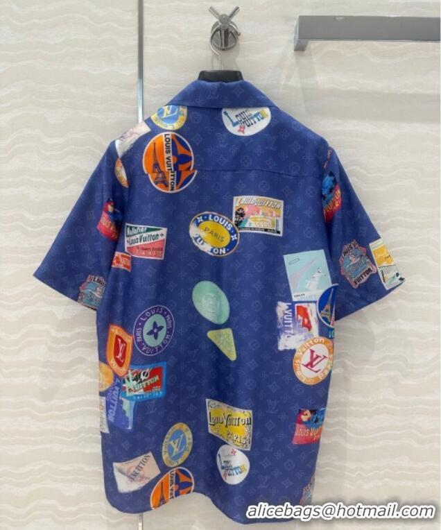 Affordable Price Louis Vuitton Printed Silk Shirt 042978 Blue 2025