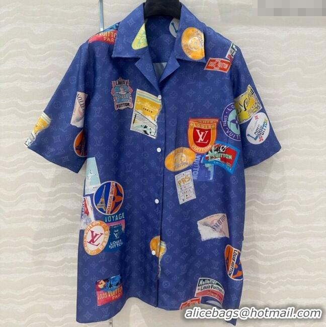 Affordable Price Louis Vuitton Printed Silk Shirt 042978 Blue 2025
