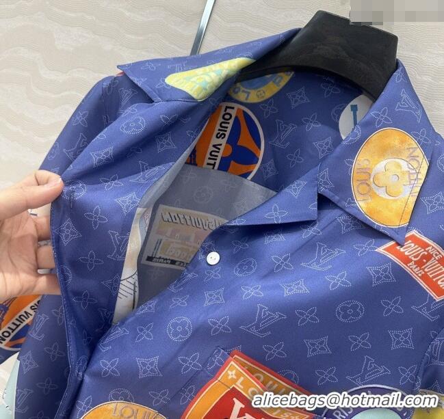 Affordable Price Louis Vuitton Printed Silk Shirt 042978 Blue 2025