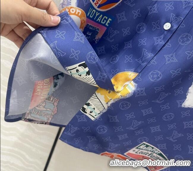 Affordable Price Louis Vuitton Printed Silk Shirt 042978 Blue 2025