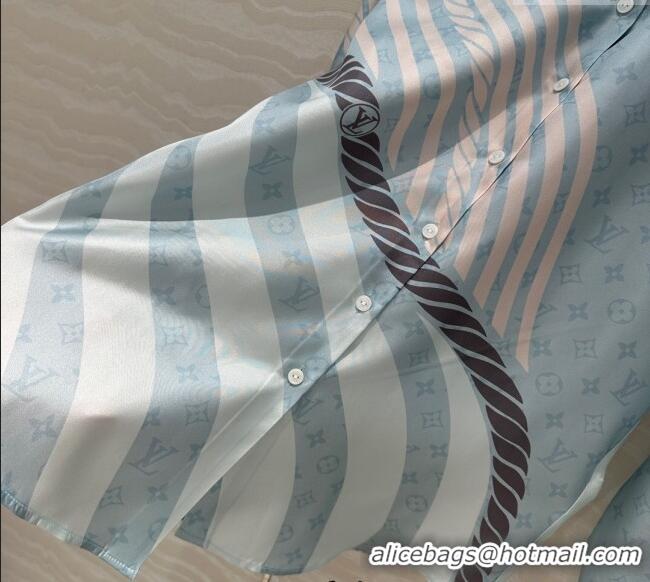 Popular Style Louis Vuitton Printed Silk Shirt 042982 Blue 2025