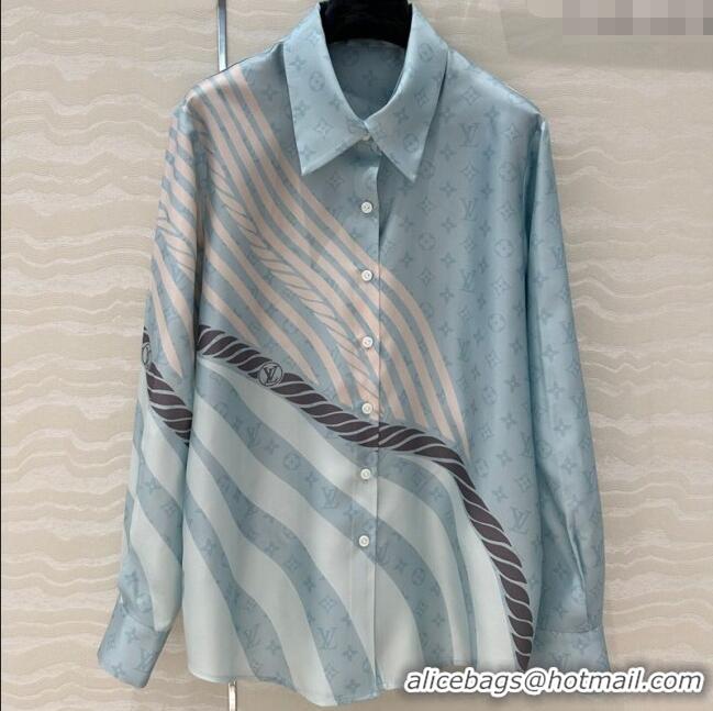 Popular Style Louis Vuitton Printed Silk Shirt 042982 Blue 2025