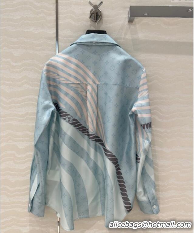 Popular Style Louis Vuitton Printed Silk Shirt 042982 Blue 2025