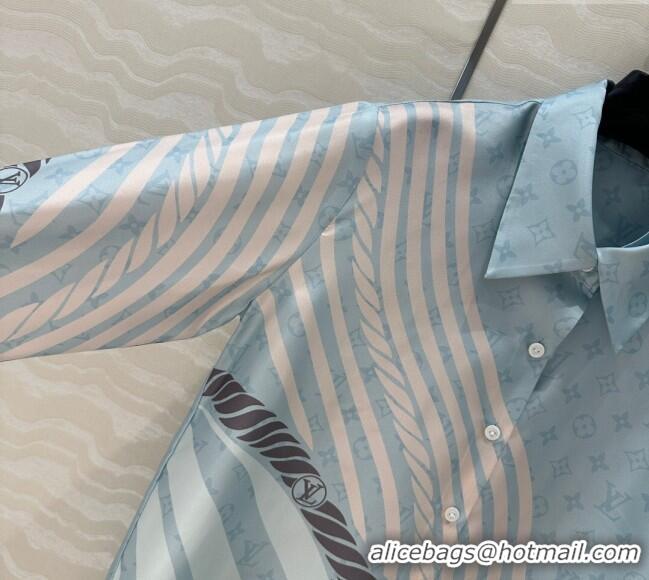 Popular Style Louis Vuitton Printed Silk Shirt 042982 Blue 2025