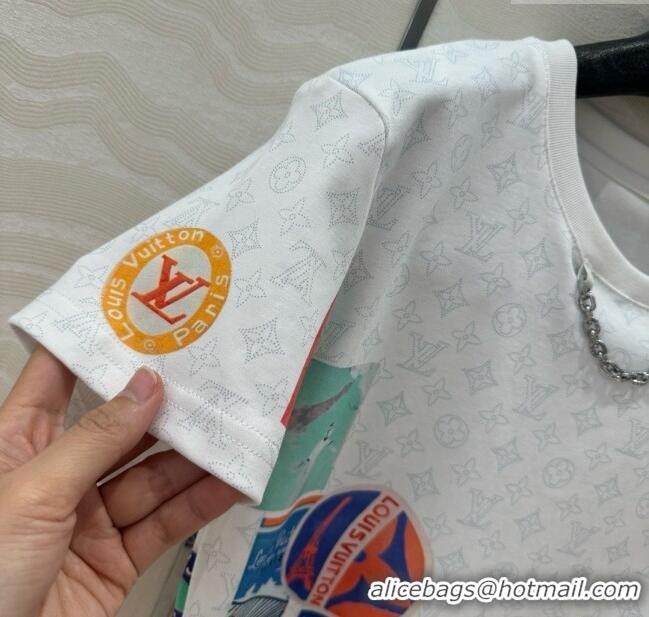 Traditional Specials Louis Vuitton Mahina Patch Print Crop Top T-shirt 1AHITK White 2025