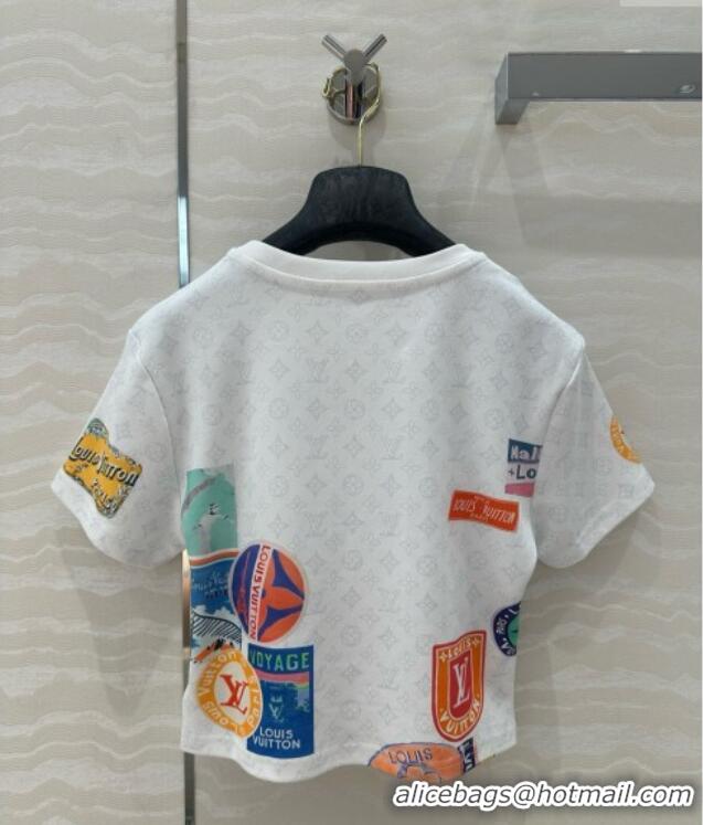 Traditional Specials Louis Vuitton Mahina Patch Print Crop Top T-shirt 1AHITK White 2025