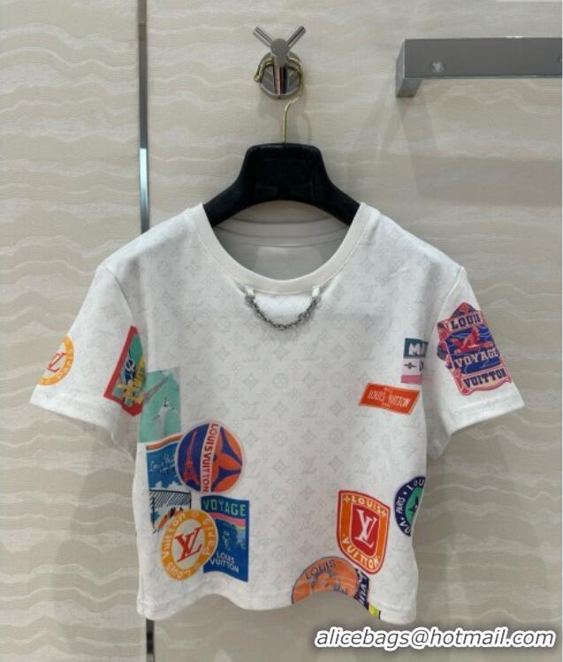 Traditional Specials Louis Vuitton Mahina Patch Print Crop Top T-shirt 1AHITK White 2025