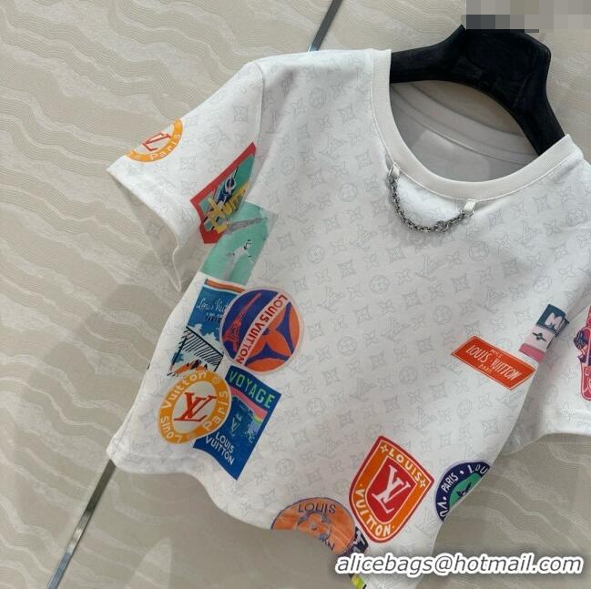 Traditional Specials Louis Vuitton Mahina Patch Print Crop Top T-shirt 1AHITK White 2025