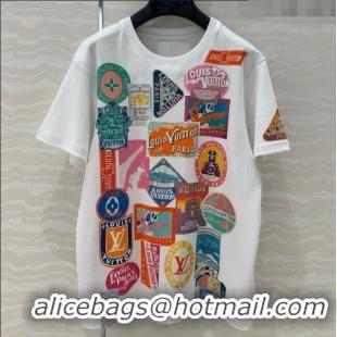 Lowest Cost Louis Vuitton Travel Patch Print T-shirt 1AHISL White 2025