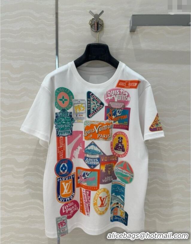 Lowest Cost Louis Vuitton Travel Patch Print T-shirt 1AHISL White 2025