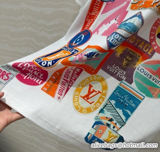 Lowest Cost Louis Vuitton Travel Patch Print T-shirt 1AHISL White 2025
