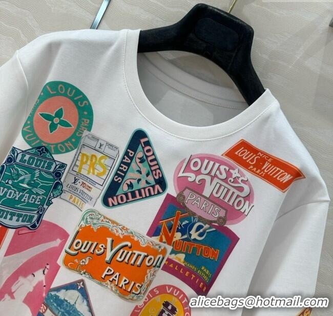 Lowest Cost Louis Vuitton Travel Patch Print T-shirt 1AHISL White 2025