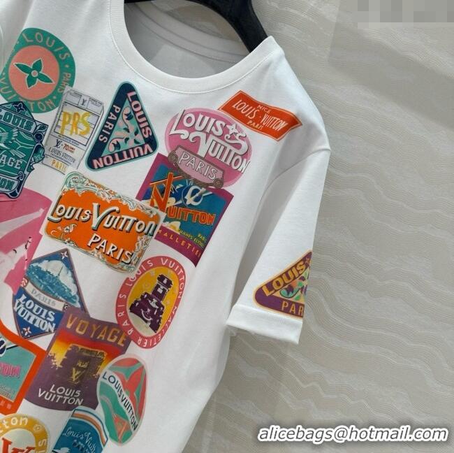 Lowest Cost Louis Vuitton Travel Patch Print T-shirt 1AHISL White 2025