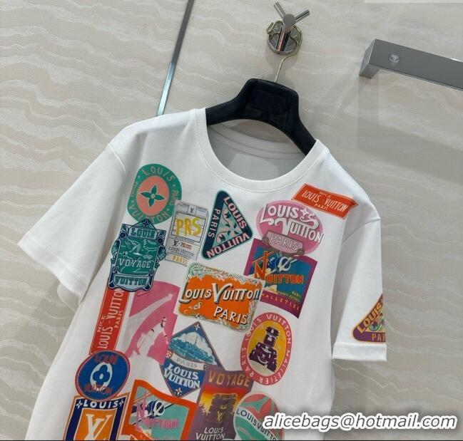 Lowest Cost Louis Vuitton Travel Patch Print T-shirt 1AHISL White 2025