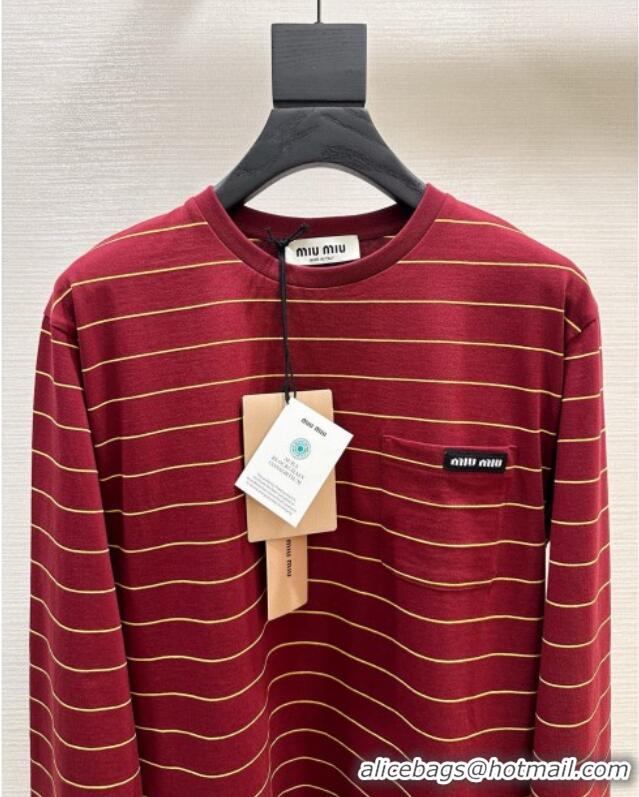 Buy Discount Miu Miu Striped Cotton Long Sleeve Top M1025 Deep Red 2025