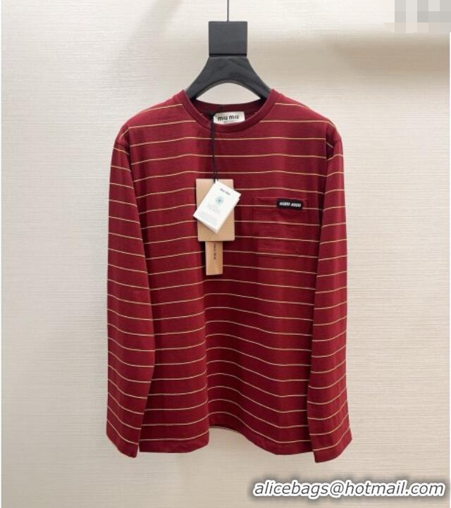 Buy Discount Miu Miu Striped Cotton Long Sleeve Top M1025 Deep Red 2025