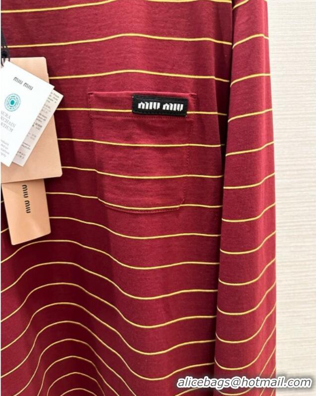 Buy Discount Miu Miu Striped Cotton Long Sleeve Top M1025 Deep Red 2025