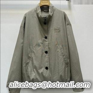 Top Quality Miu Miu Wool Blend Check Jacket M0410 Khaki 2025