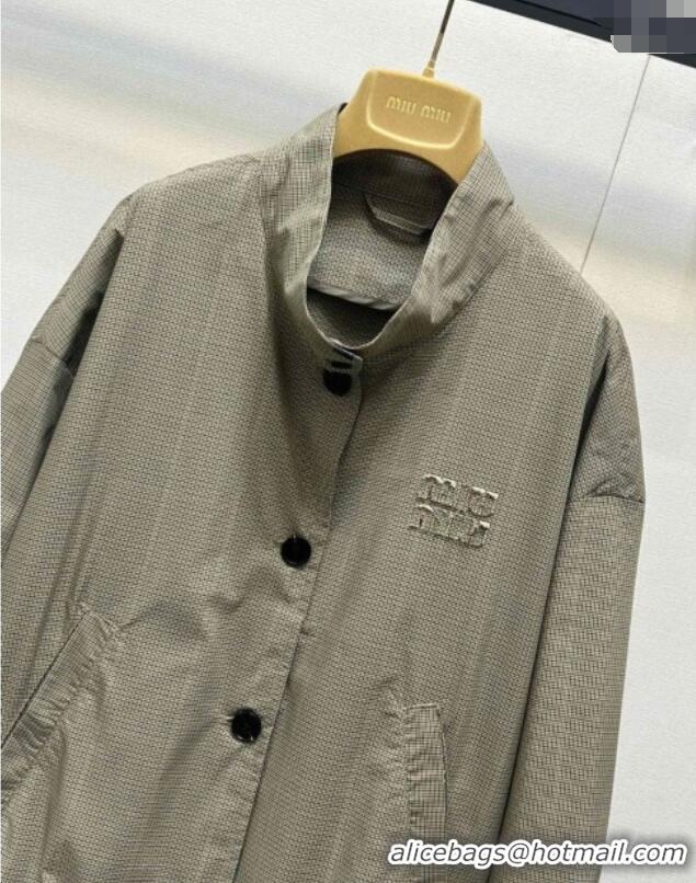 Top Quality Miu Miu Wool Blend Check Jacket M0410 Khaki 2025