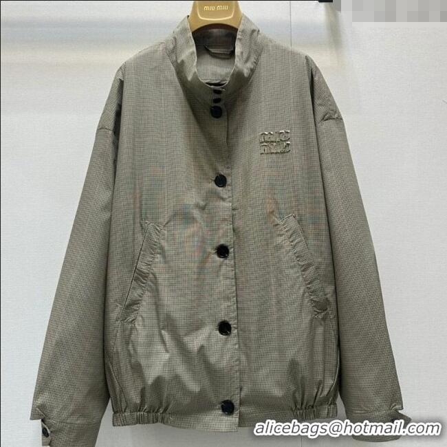 Top Quality Miu Miu Wool Blend Check Jacket M0410 Khaki 2025