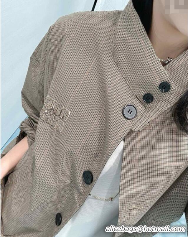 Top Quality Miu Miu Wool Blend Check Jacket M0410 Khaki 2025