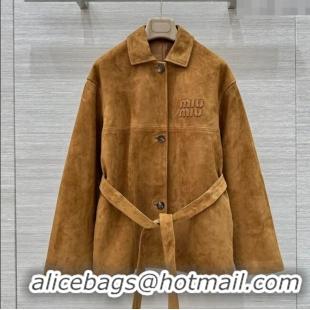 Market Sells Miu Miu Suede Lambskin Coat M0410 Khaki 2025