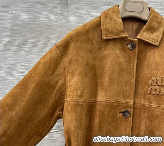 Market Sells Miu Miu Suede Lambskin Coat M0410 Khaki 2025