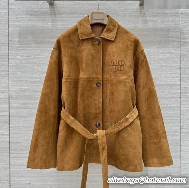 Market Sells Miu Miu Suede Lambskin Coat M0410 Khaki 2025
