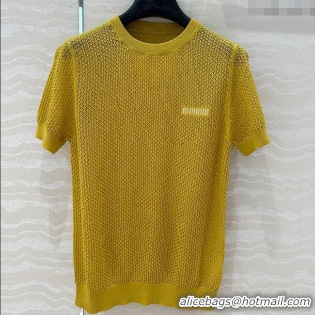 New Release Creation Miu Miu Knit T-Shirt M0410 Yellow 2025